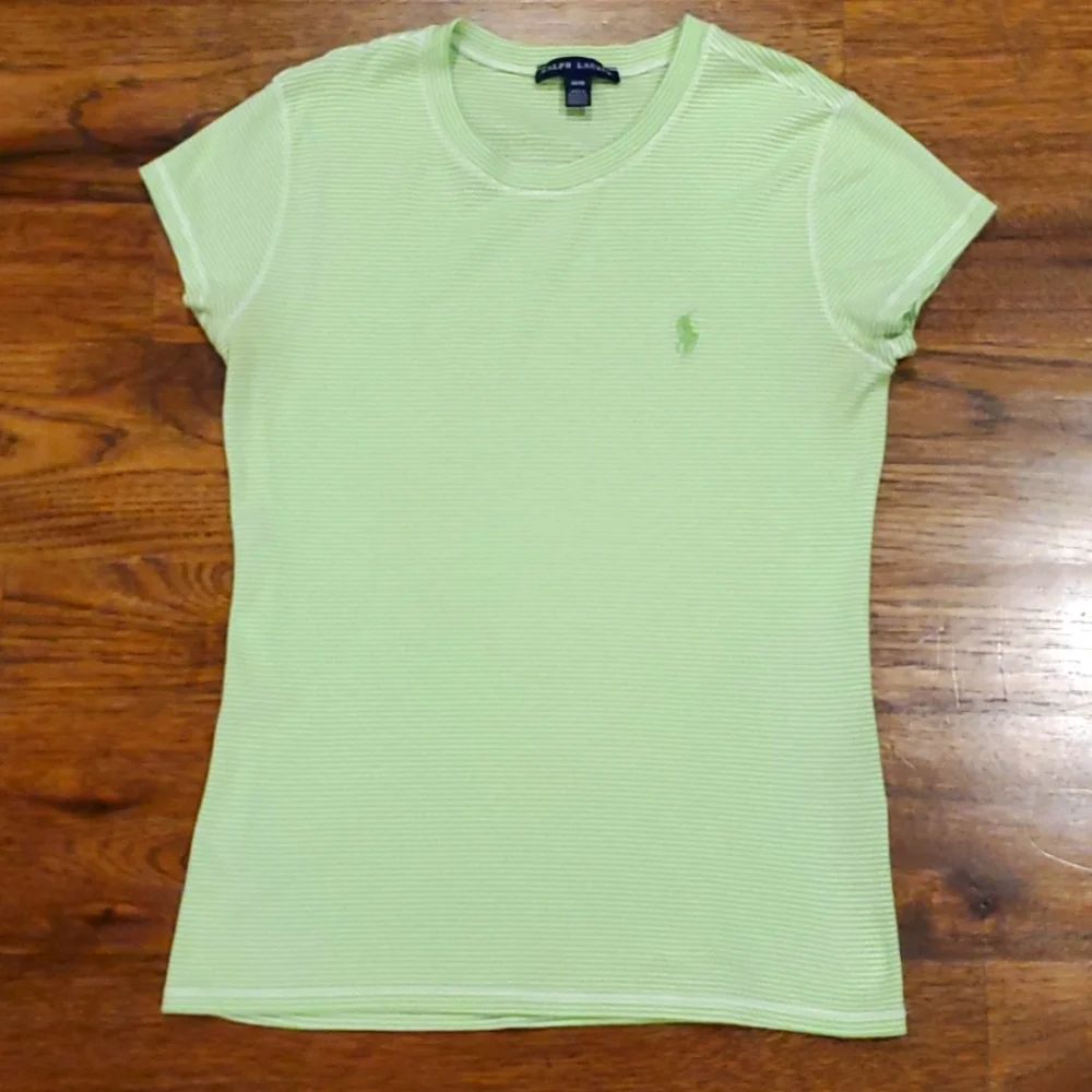 Girls Ralph Lauren green & white striped shirt size M